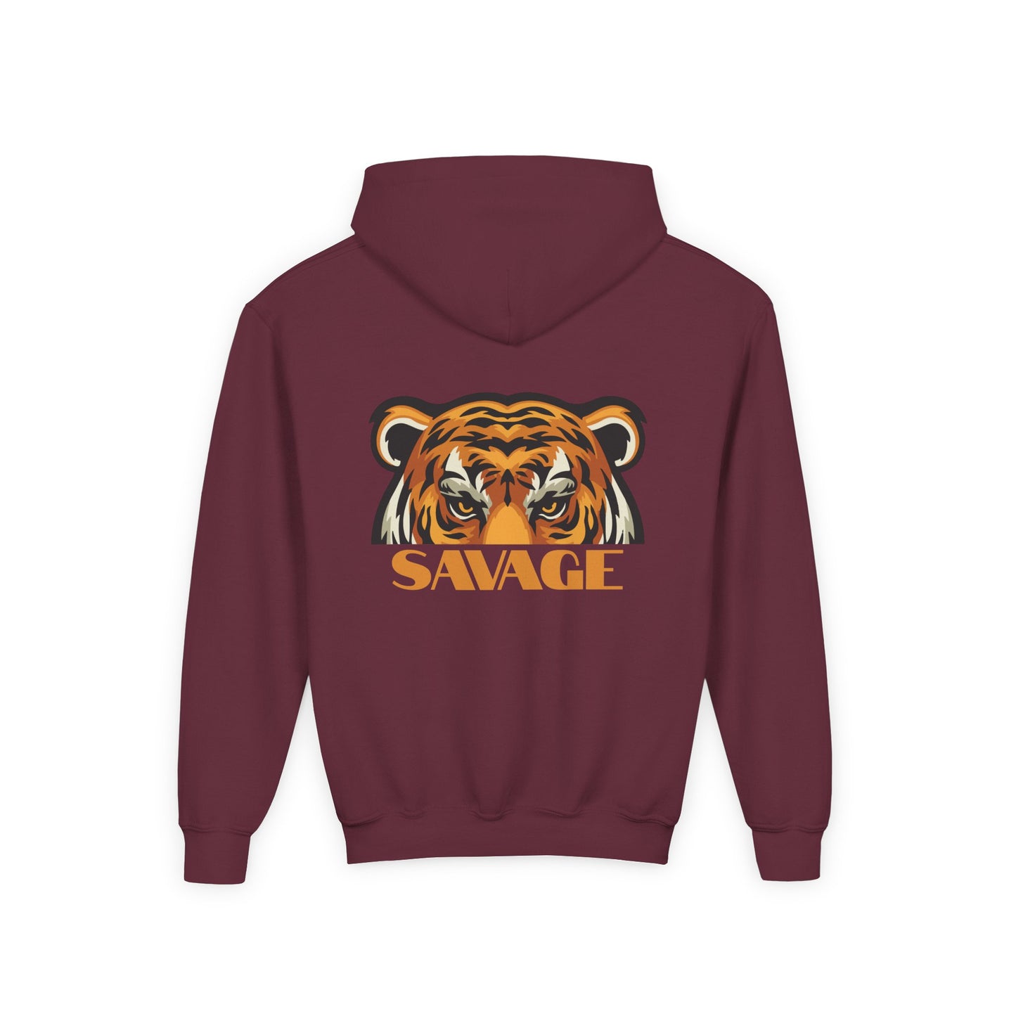 Youth Hooded Sweatshirt with Savage Tiger Graphic