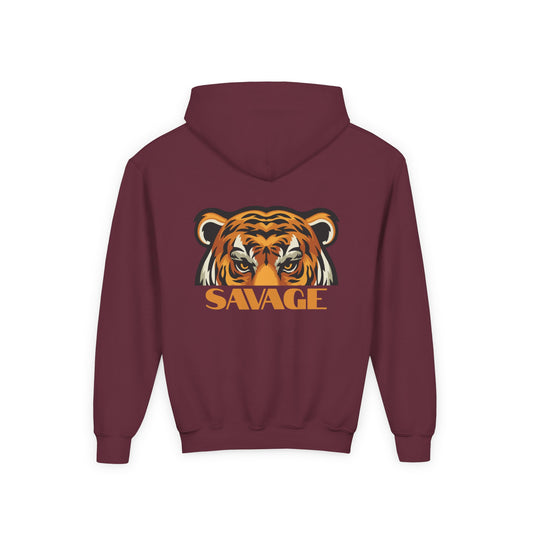 Youth Hooded Sweatshirt with Savage Tiger Graphic